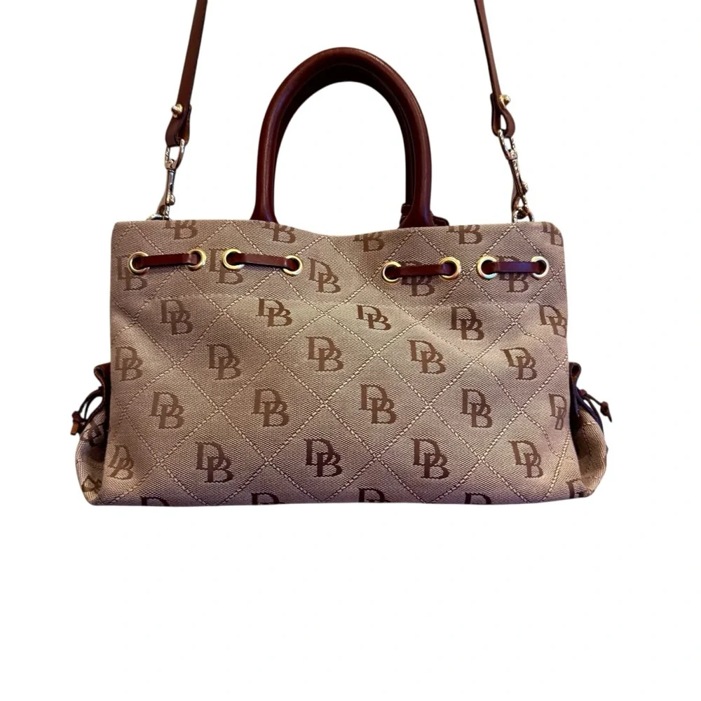 Dooney & Bourke Women’s Tan and Brown Signature Logo Canvas and Leather Bag